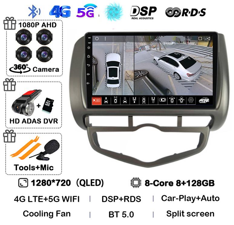 Android 14 Auto Carplay WIFI+4G For HONDA JAZZ City 2002 - 2007 HD 2 Din Car Radio Multimedia Video Player Stereo GPS 360 Camera