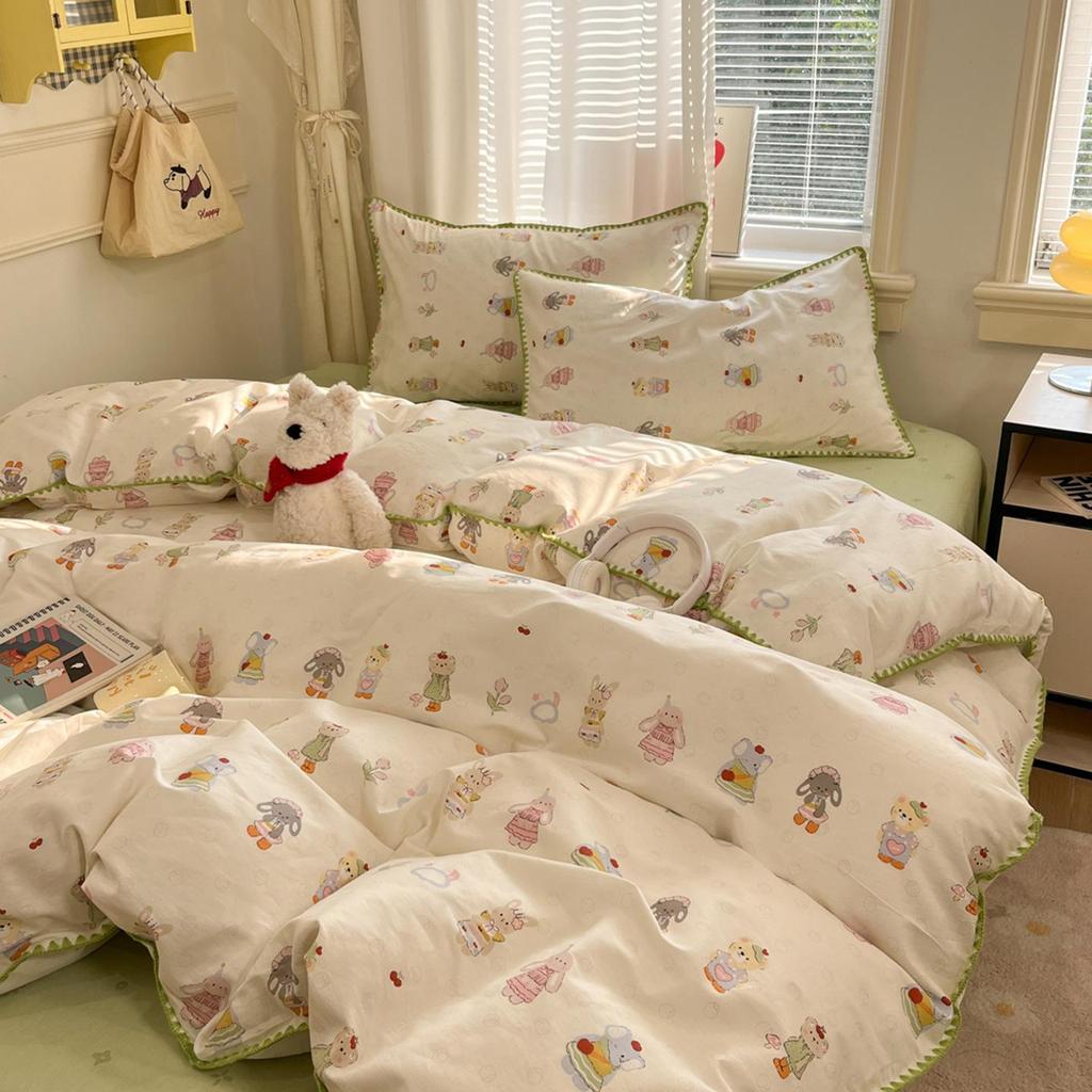 Fresh Spring/Autumn Cotton Girlish Bedding: 3-Piece Duvet Cover and Sheet Set, All-Season Comfort