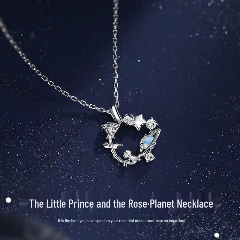 The Little Prince & Rose Women's Luxury Planet Necklace - Niche Qixi Gift for Girlfriend's Birthday