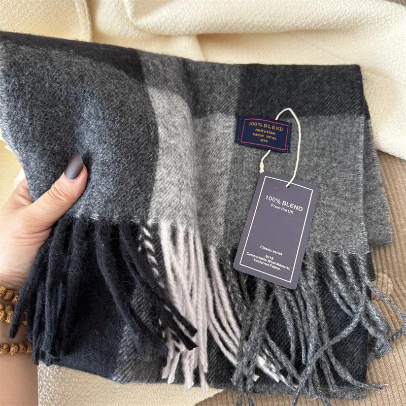 Winter Women Scarf Luxury  British Pashmina Classic Plaid Soft Female Male Imitation Cashmere Thermal Muffler Men Shawl