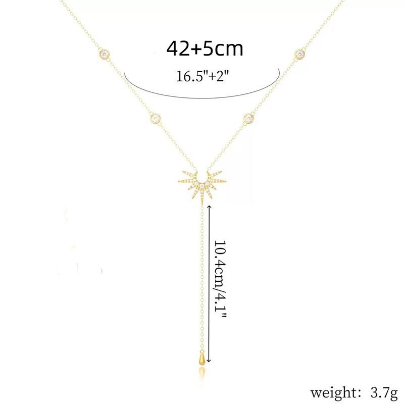 Vintage Gold Color Long Chain Water Drop Necklaces for Women Simple Metal Zircon Sun Geometric Tassel Choker Aesthetics Jewelry