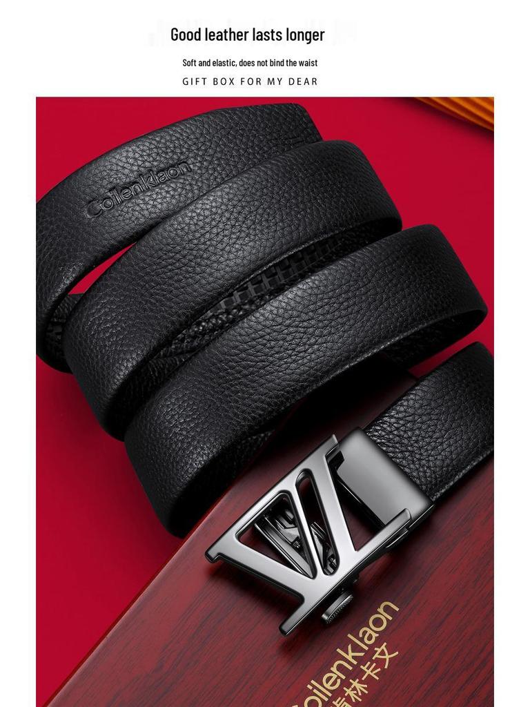 Kenlin Kavin Herren Automatikschließe Rindsleder Gürtel - Vielseitig, Hochwertiges Business Taillenband
