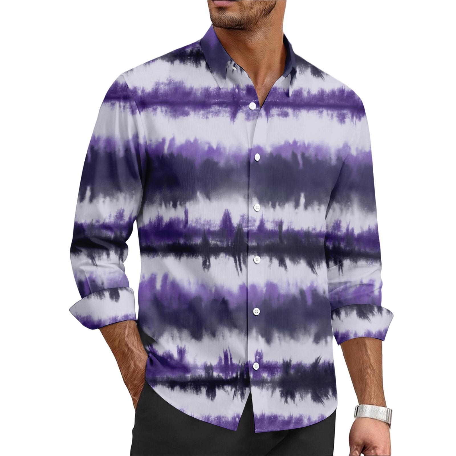 

Men s casual and fashionable tie- textured print shirt - Men s lapel buttoned long-sleeved top XL фіолетовий