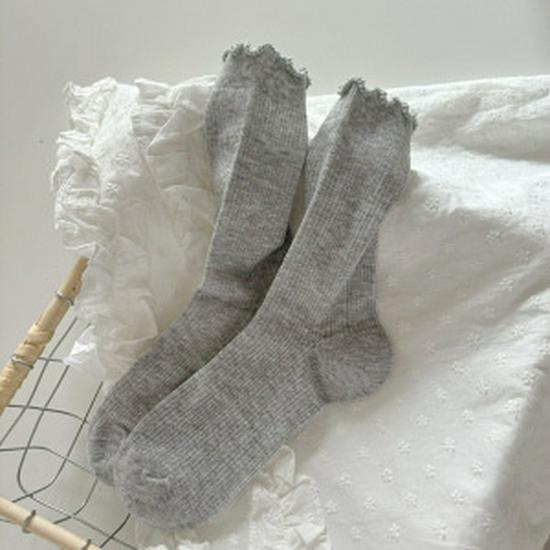 Women's White Ruffled Mesh Crew Socks - Breathable, Sweat-Absorbent, Solid Color, Trendy Summer Style