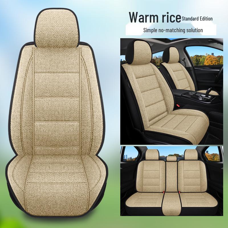 Full Set Universal Car Seat Cushions: Four Seasons, New Style, Full Surround Linen Fabric for Five-Seat Cars