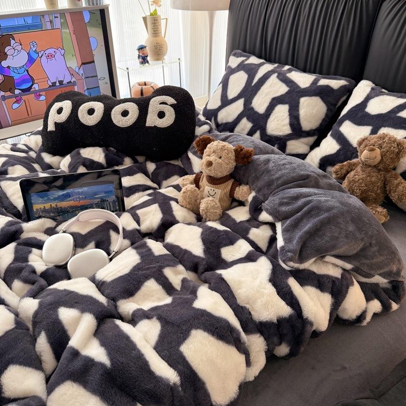 

Thickened Milk Coral Fleece Bed Four-Piece Set Fleece Bedding Children S Bed Single Flange Rabbit Plush Quilt Cover 3pc 150x200 quilt