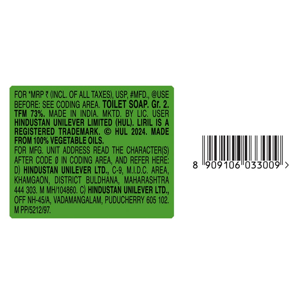 Liril Lime Soap Refreshing Bathing Bar With Citrusy Fragrance Paraben Free Sulphate Free Cleanser For All Skin Types 125 gX4N