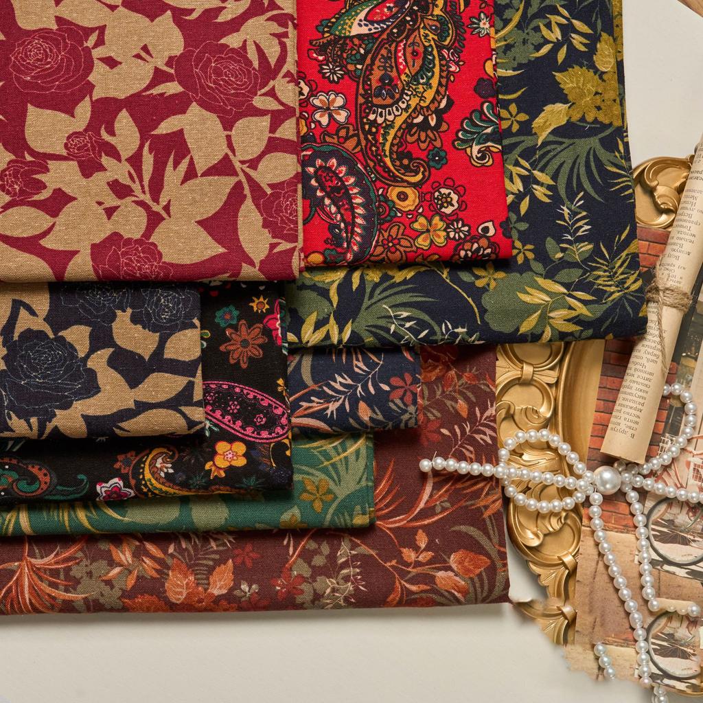 145x100cm Cotton Linen Small Floral Printed Fabric For Women's Clothing, Decorative Fabric DIY Handmade Sewing Cloth Fabric