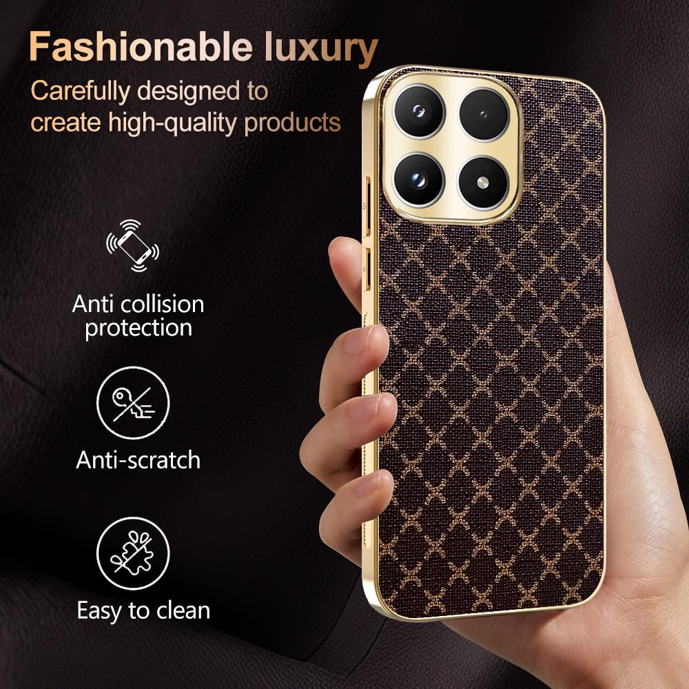 Leder Handyhülle für Motorola Moto Edge 50 Fusion Edge 60 PRO 60 Neo G96 G86 Retro Gittermuster Vergoldeter Rahmen Hartschale