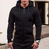 Fall Winter Men Jacket Hooded Drawstring Zip-up Long Sleeves Solid Color Cardigan Elastic Cuff Pockets Mid