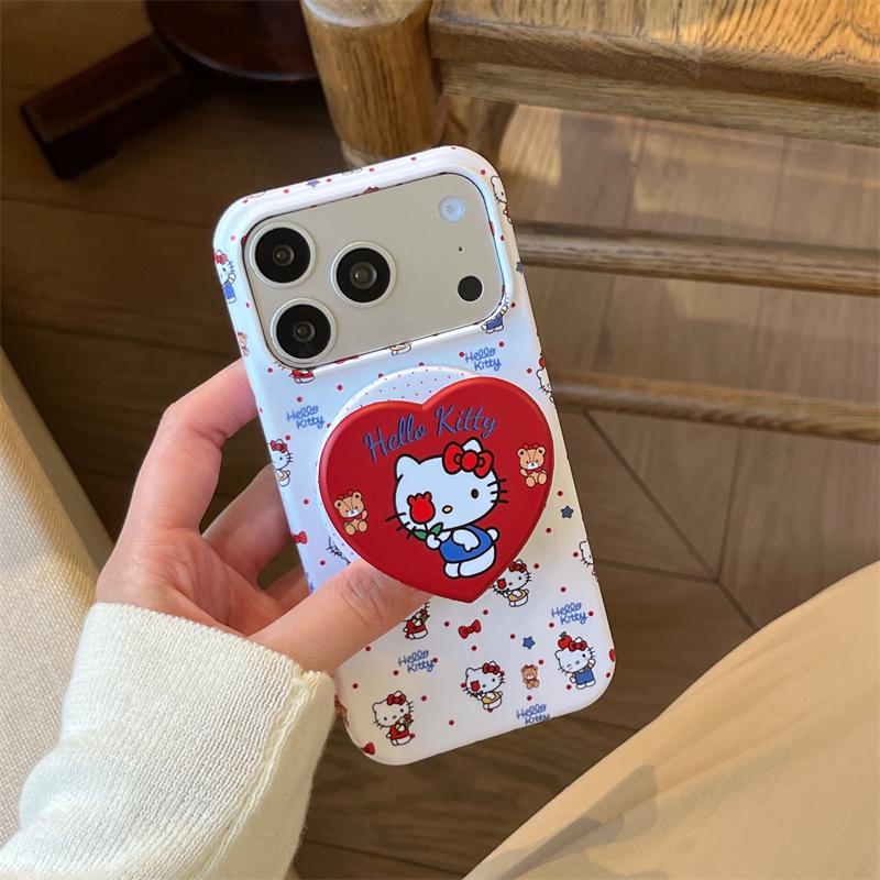 Polka Dot Cat Magnetic Stand iPhone 17/16 Pro Max/15 Pro Girly Case