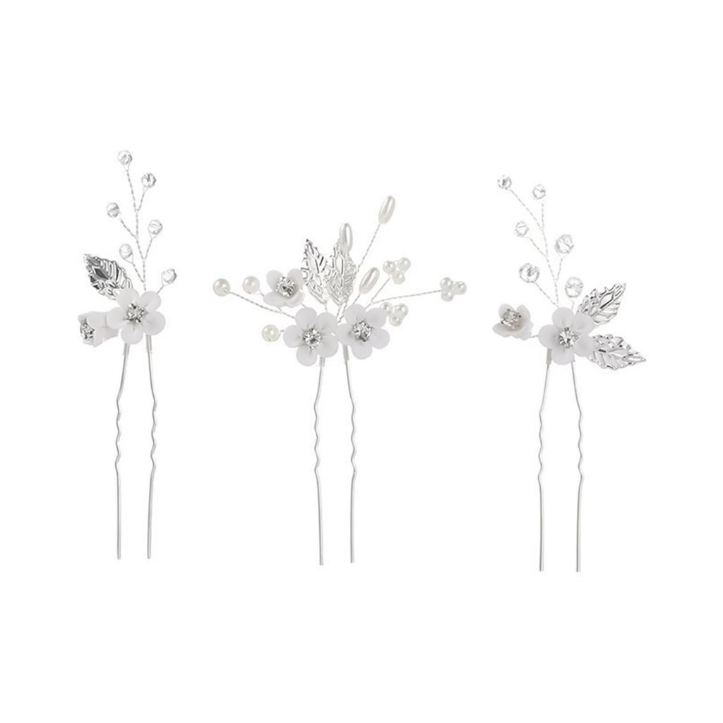 Women Hairpin with Pearl Clay Flower Leaf Hair Accessories Set Lightweight Comfortable Elegant Design For Weddings Parties