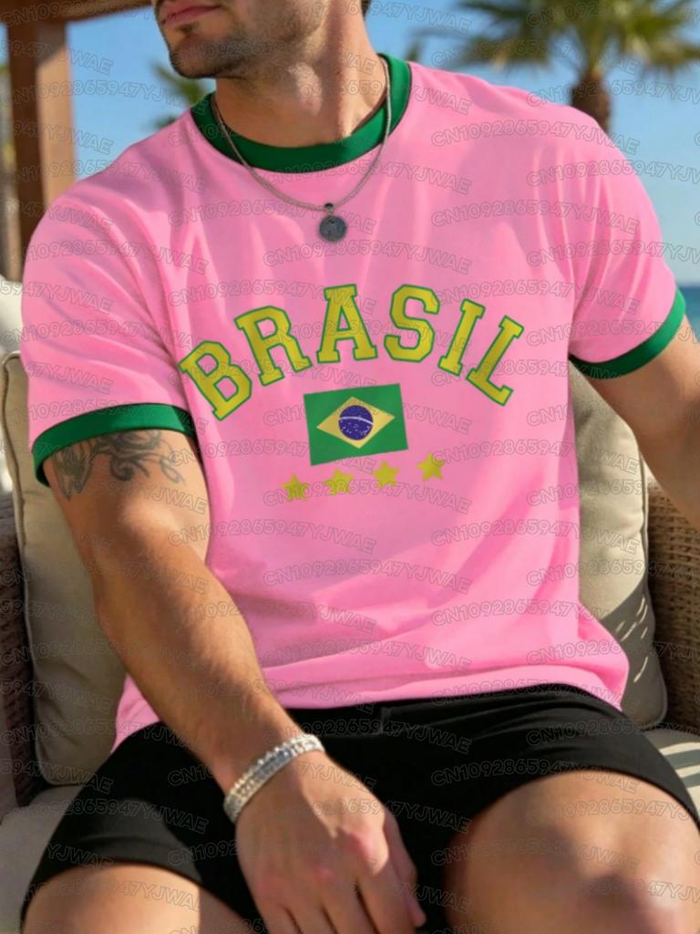 T-shirt Estiva Manica Corta Uomo Donna Stampa Brasile V-Neck Grafica Maglie Taglie Forti Sportiva