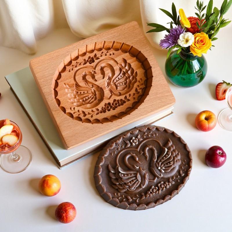 Wooden Cookie Cutter Biscuit Mold Beige Wood Pastry Stamp Baking