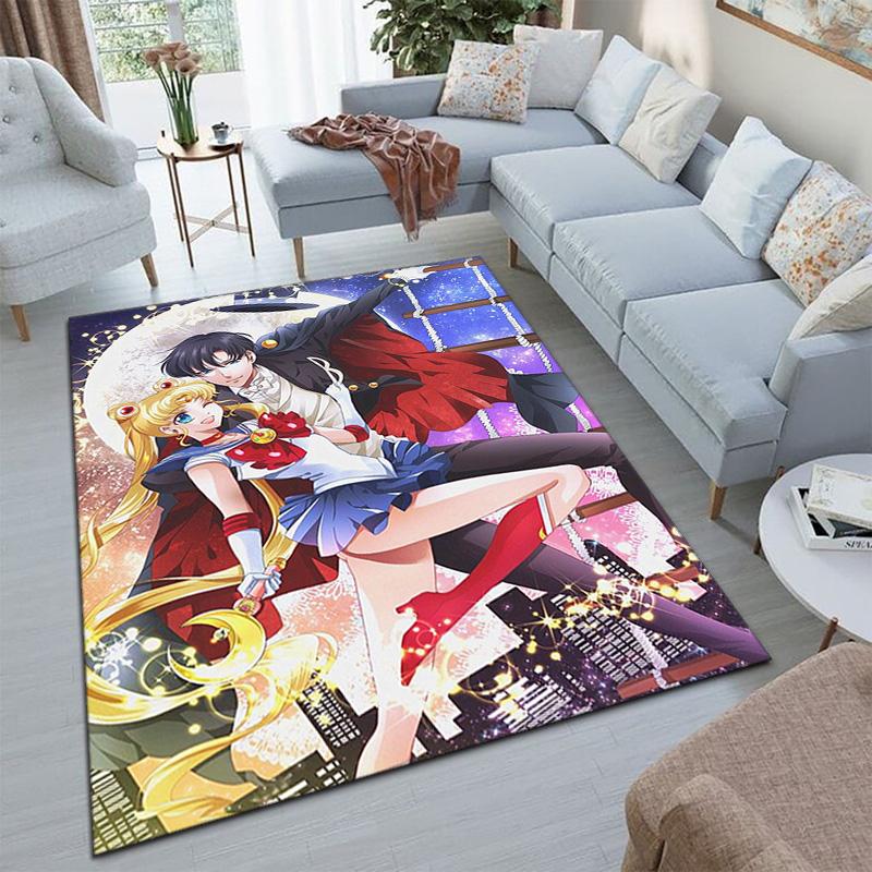Cute Cartoon Theme Sailor Moon Tsukino Usagi Cartoon Rug Multifunctional Household Anti-slip Decorative Door Mat, Outdoor Floor Mat, and Carpet Y7