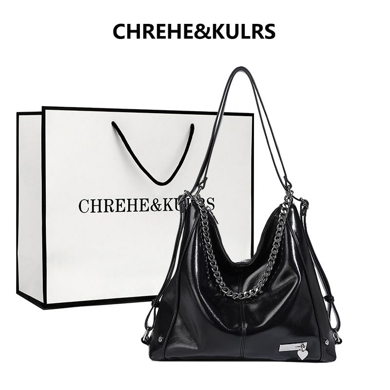 

Chrehe & Kulrs Multi-Purpose Tote Bag Women s Bag 2025 Spring/Summer New Arrival Tide Chain Hobo Large Capacity Backpack Black [counter genuine goods collection gift bag]]