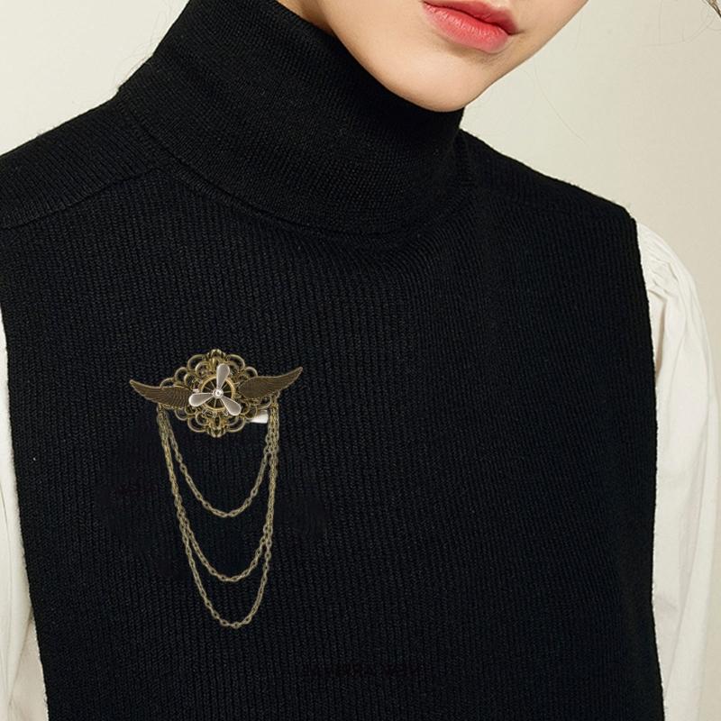 Gothic Wing Vintage 3D Chain Brooch And Hair Clip Multipurpose Alloy Accessory For Costume Parties