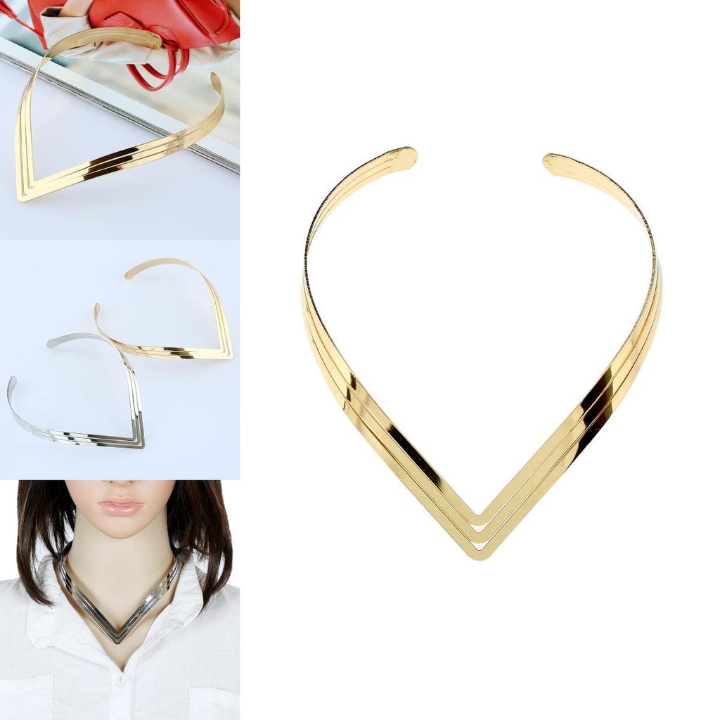 Fashionable V Shaped Women Metal Collar Necklace For Retro Style Fans
