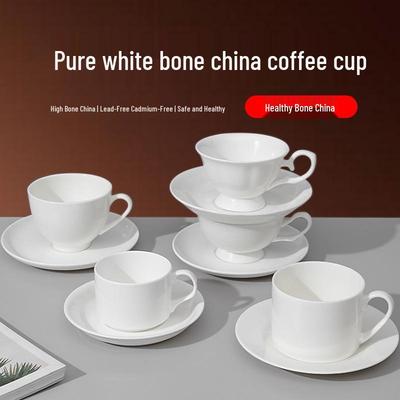 Conjunto de Xícara e Pires de Café em Porcelana Europeia de Osso com Folha de Ouro - Exquisita Xícara de Chá em Cerâmica Branca para o Chá da Tarde