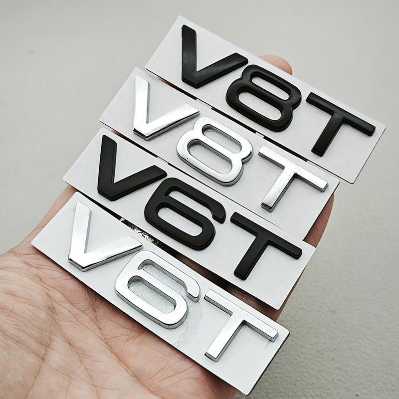 3D Metal Car Sticker Fender Side Badge Logo V6T V8T Rear Trunk Emblem Decals For Audi S4 S5 S7 A6 SQ7 SQ5 Q8 S8 Auto Accessories