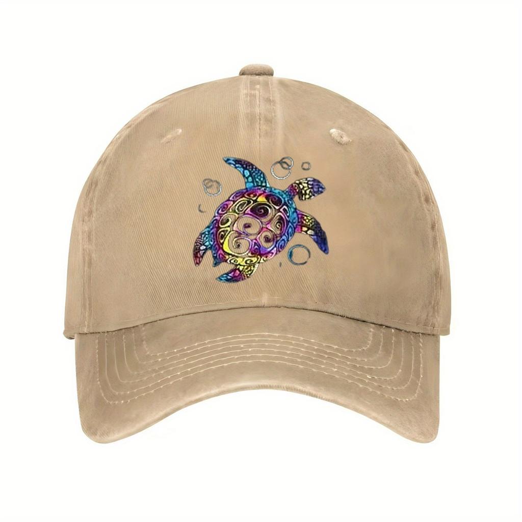 Colorful Sea Turtle Print Baseball Cap Casual Adjustable Polyester Sun Protection Beach Hat Unisex