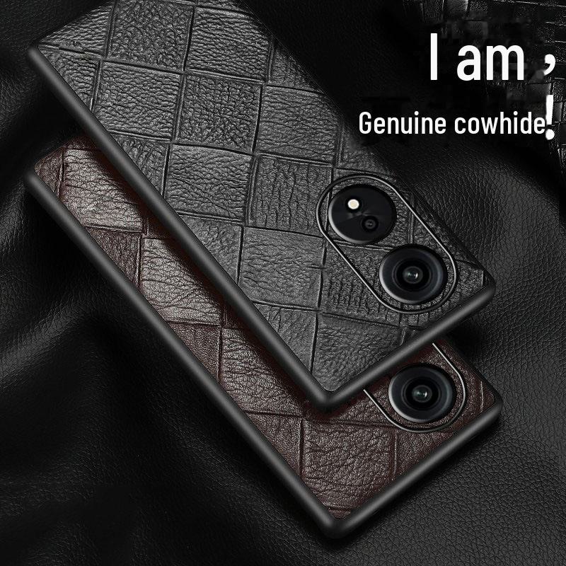 OPPO A1/A2Pro Rindsleder Diamantmuster Echtlederhülle - Rundumschutzhülle für A1 Vitality Version