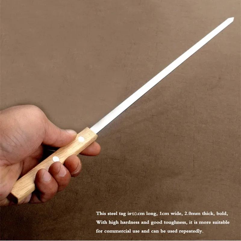 6 Stück/Set Barbecue Fleischspieß Spieß Fleischstücke Edelstahl Naturbuche Griff Bratspieß für BBQ Outdoor Picknick