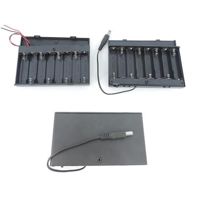 12 V, 8 AA-Batterien, Aufbewahrungsbox, Gehäuse mit Gleichstromstecker, Kunststoff, 1,5 V Strom, Batterie-Ein-/Ausschalter mit Kappenkabel, 8 x 1,5 V AA