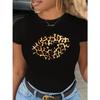 Women's Leopard Lip Graphic T-Shirt Casual Short Sleeve Crew Top Women Tshirt Streetwear Tees Tops
