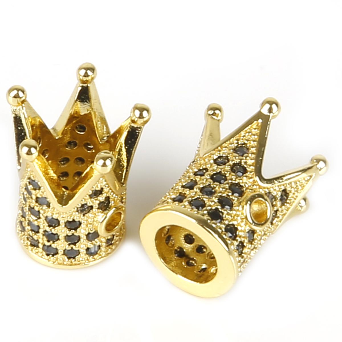 

2шт микро проложить кубический цирконий Корона разделительные бусины для женщин мужчин браслет изготовления ювелирных изделий золотой