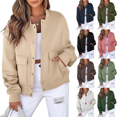 Women's Casual Neck Long Sleeve Jacket Casual Pocket Coat