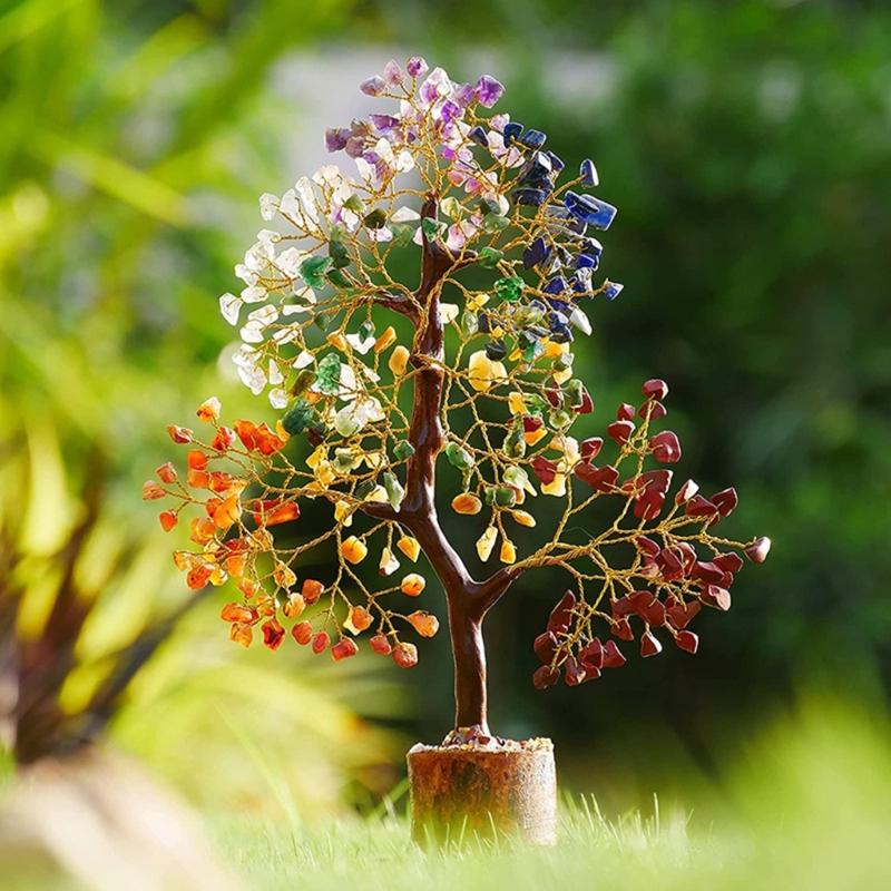 Handgefertigte Bunte Kristallstein Baum Figur Ornament für Reichtum und Positive Energie Büro und Zuhause Schreibtisch Dekorationen