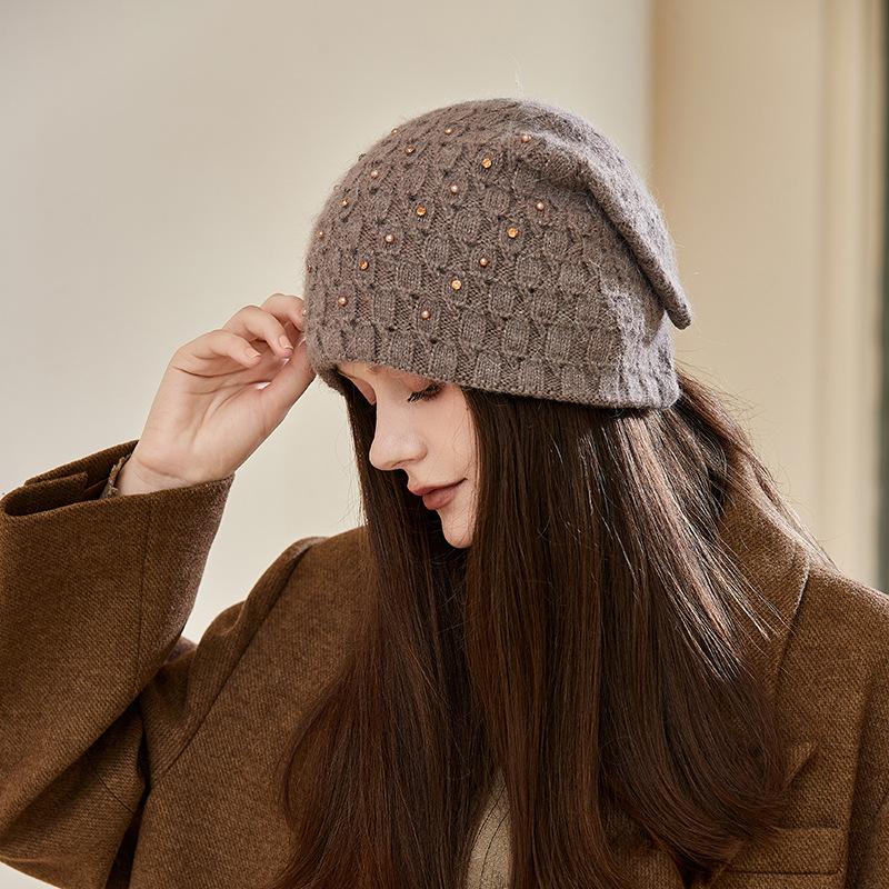 Hat Women's Autumn and Winter New Wool Hat Warm Winter Knitted Hat Women's Fashion Versatile Sequined Stack Hat