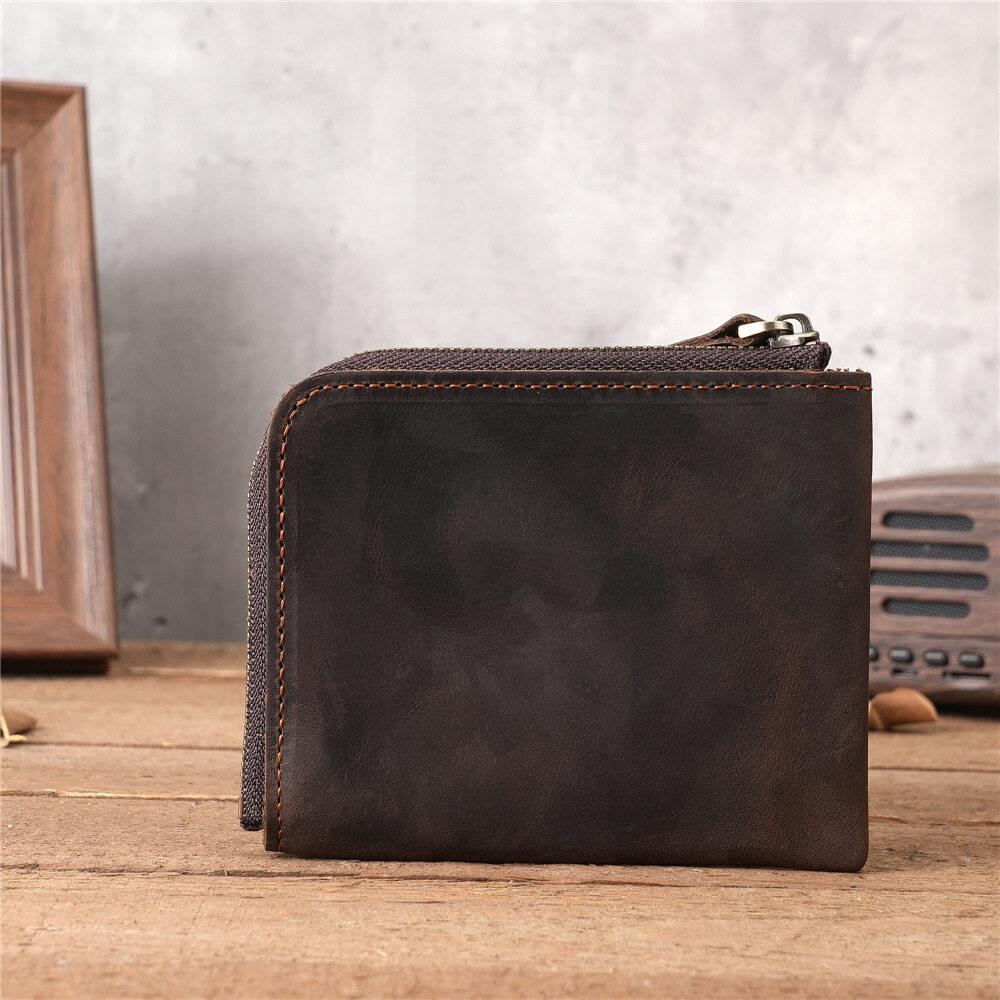 Retro Crazy Horse Leather Wallet Men and Womens Coin Purses Small Money Bags Wallets Zipper Pouch Card Holder