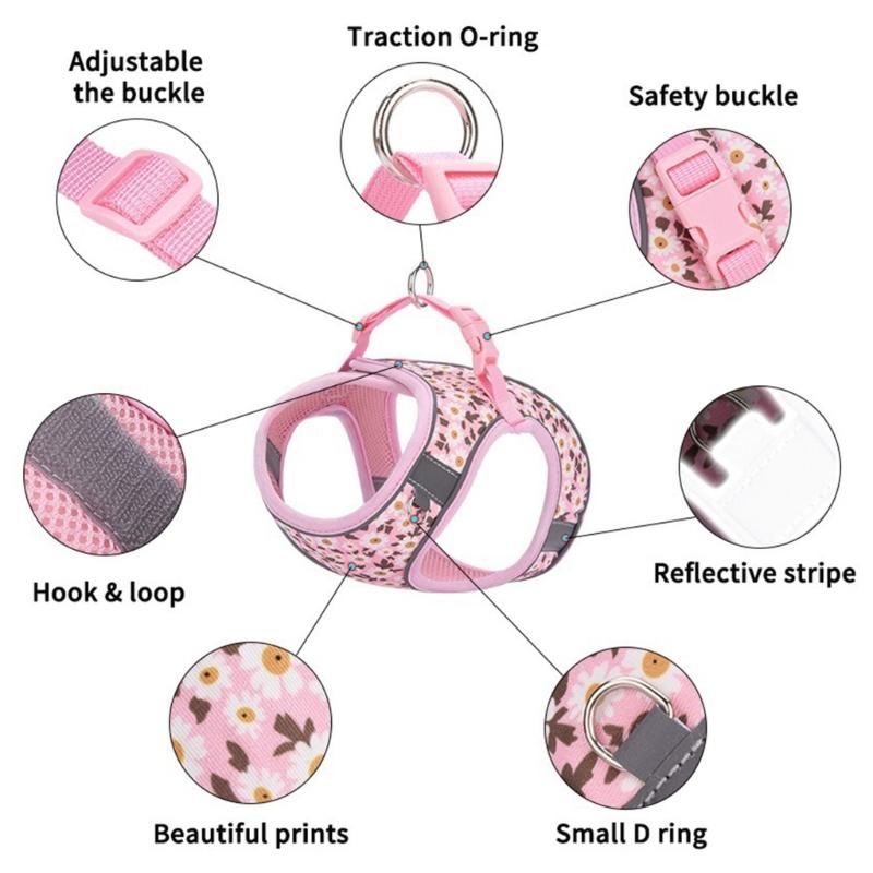 Durable Large Dog Harness for Small Dogs No Pull Adjustable and Breathable Puppies Flower Vest