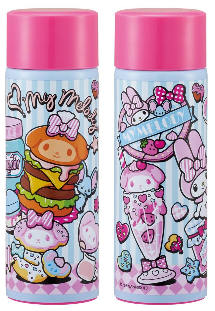 Skater Mini Stainless Steel Water Small Vacuum Sanrio My American Diner Bottle, 120ml, Capacity, Hot/Cold Insulated, Double-Layered Wall, Melody,