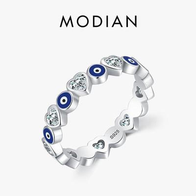 MODIAN 925 Sterling Silver Enamel Blue Eyes Ring For Women Romantic Heart Stackable Ring Fashion Fine Jewerly Birthday Gifts