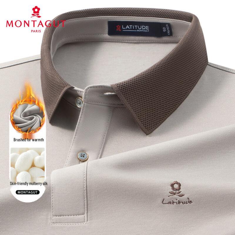 MONTAGUT Men s Brushed Warm Embroidered Long-Sleeve Polo Shirt 50