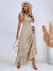 V-Ausschnitt Bedrucktes Kleid Taillenbetont Langer Rock mit Rüschenkante Elegantes Kleid für Damen Ärmellos Lockere Kleider Freizeitkleid