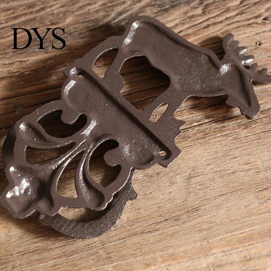 Rostfreier Türklopfer Vintage Gusseisen Elchklopfer, Verdickter Schmiedeeisen Retro Wanddekor mit geschnitzter Basis, Vorgebohrte Löcher Zuggriff für