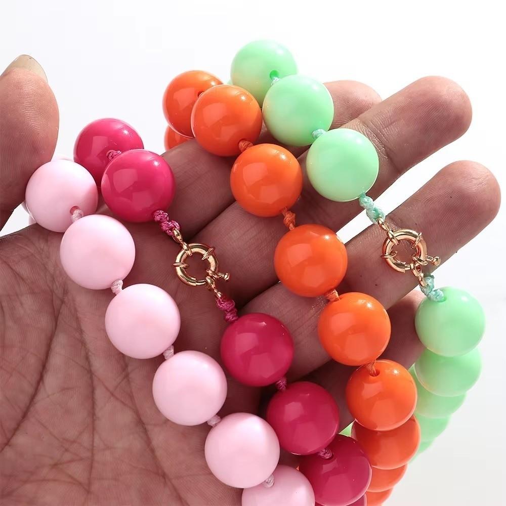 Large Beaded Necklace Acrylic Women Necklaces Retro Round Beads Choker  Jewelry Gift