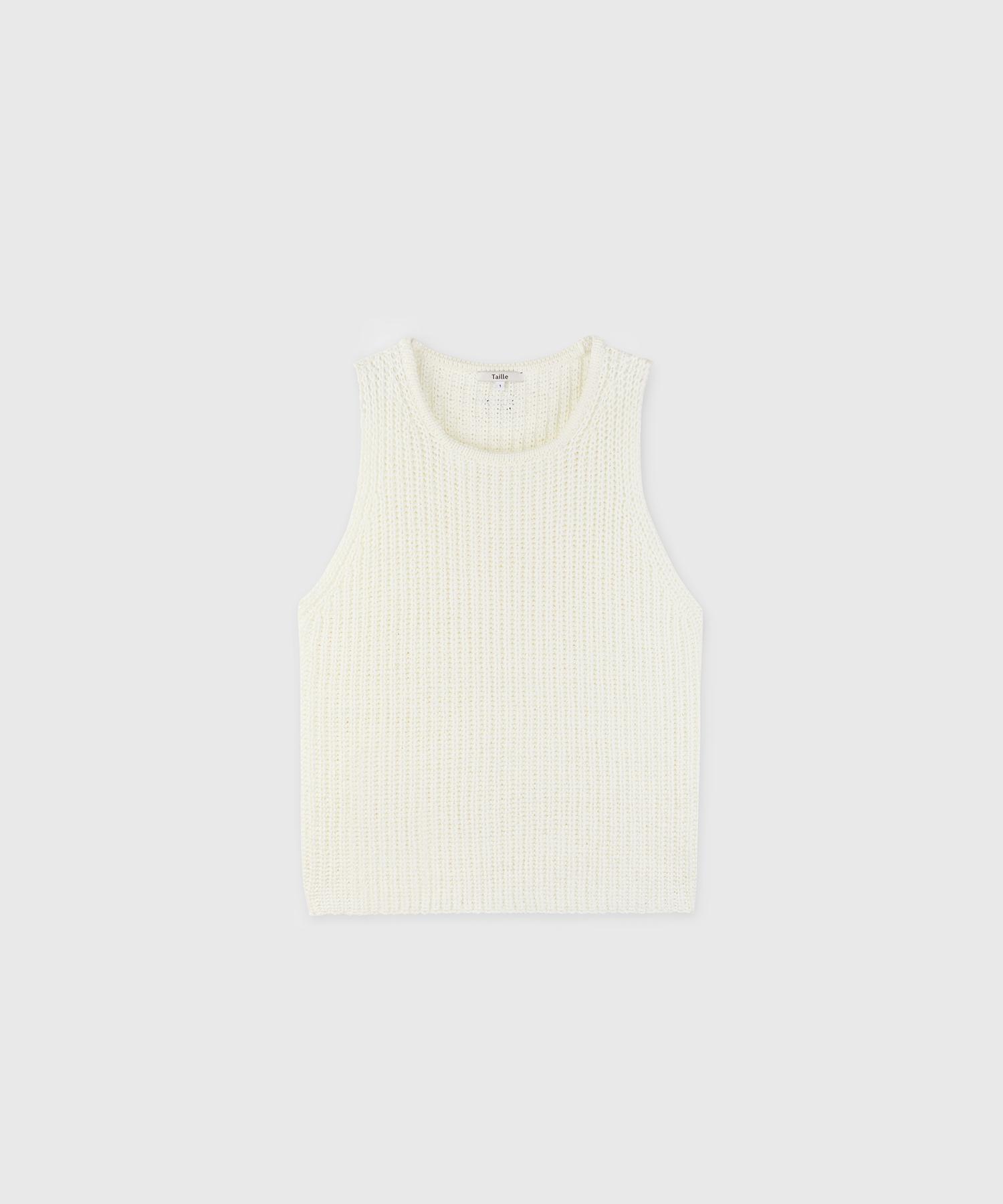 Taire Cord Cotton Sleeveless Knit Top Egg White 1