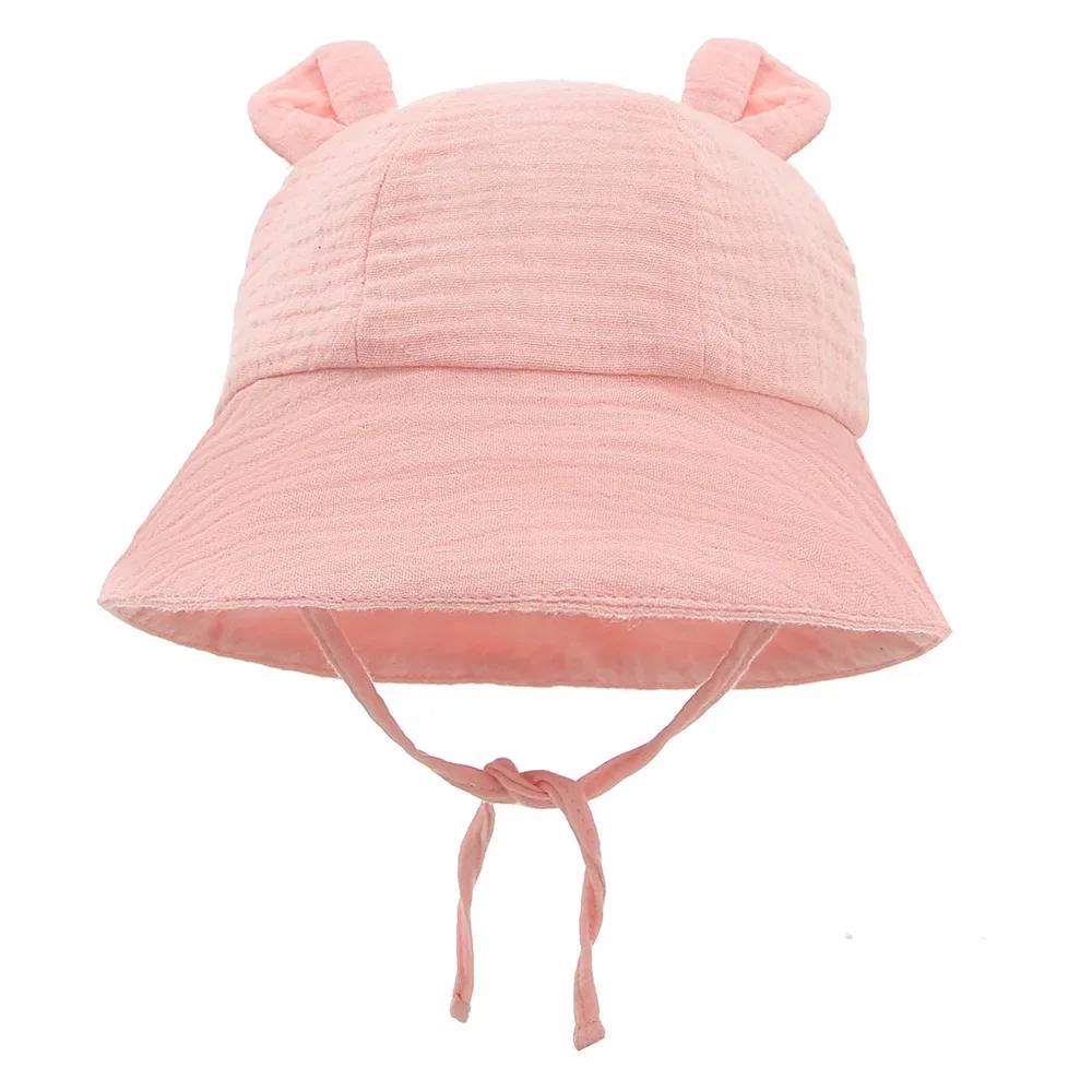 New Baby Cotton Bowknot Bucket Hat Children Sunscreen Outdoor Caps Boy Girl Print Panama Hat Unisex Beach Fishing Hat For 3-12M