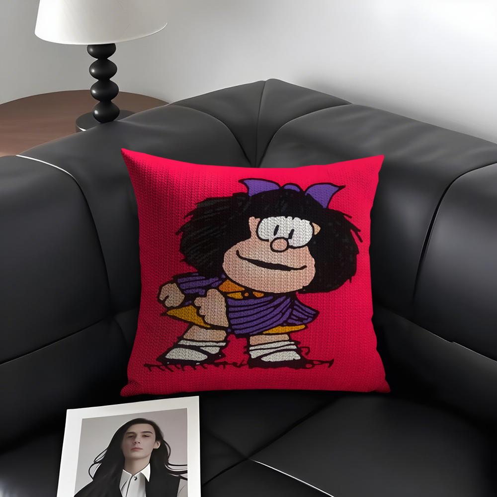 

MMafalda World Cute Cushion Cover Natural Linen Organic Fabric DoubleSided Printing Sofa Home Decor Gift Pillow Case 30x30cm