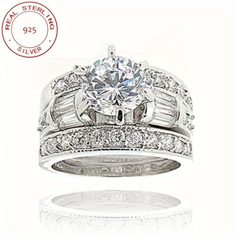 3pcs/set 925 Sterling Silver Women Ring Set Jewelry CZ Engagement Wedding Stackable Rings Banquet Party Jewelry