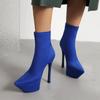 Women Platform Ankle Boots Sexy Blue Rosy Red Stretch Satin High Stiletto Heel Party Pointed Toe Spring Lady Slip-on Short Boots