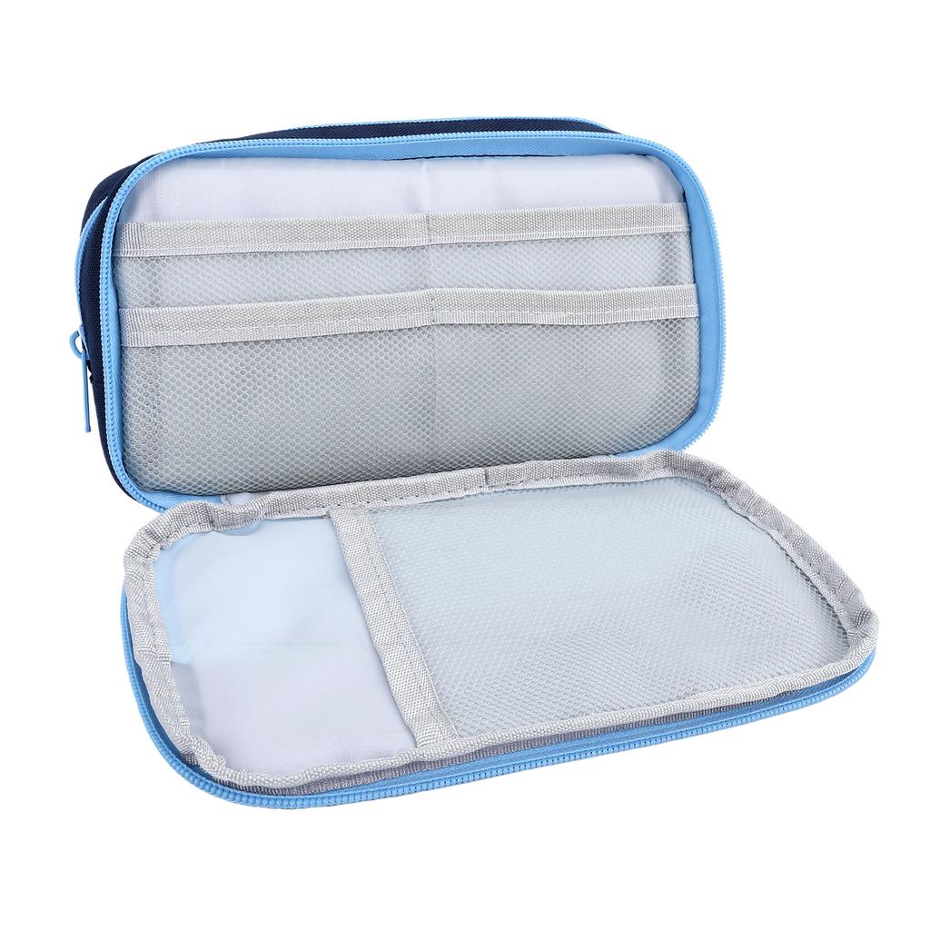 Pencil Case Large Capacity Double Zipper Magnetic Standing Pen Pouch for School Office Blue