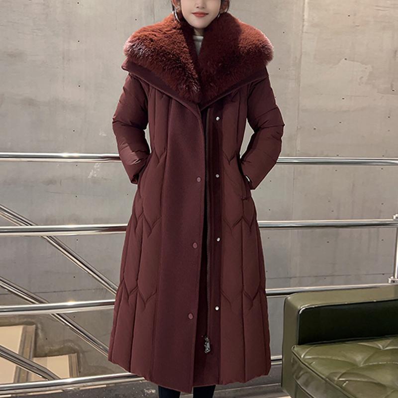 Plussstørrelse L-7XL Mote Vinterjakker Dame Lang Parkas Hette Stor Fuskepelskrage Løs Tykk Varm Overfrakk Casual Damekåper Med Belte