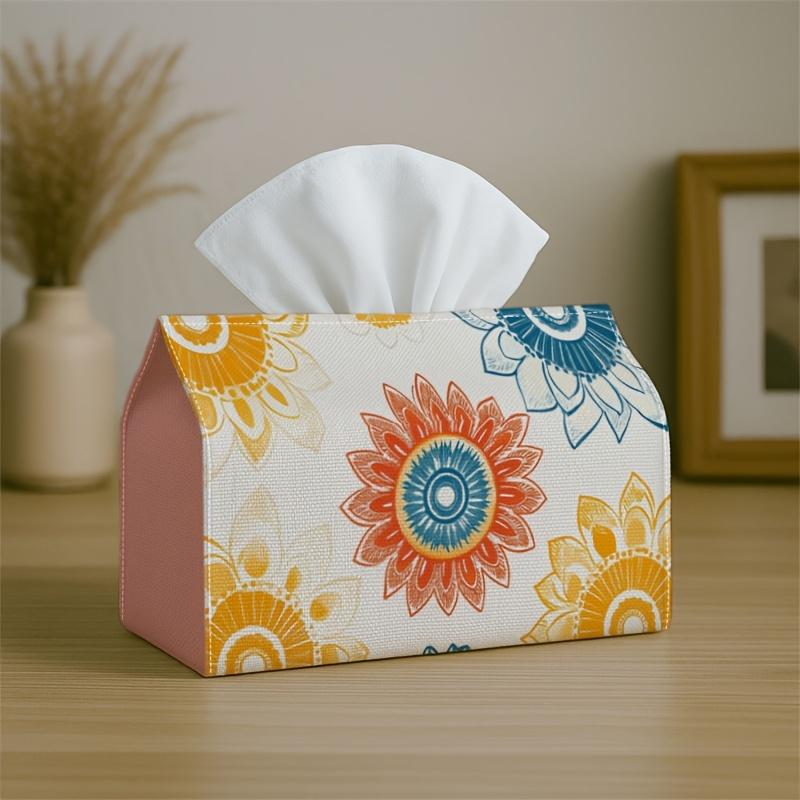 1pc Tissue Box Holder with Boho Floral Decorative Design-Mandala Flower Warm Orange,Durable Polyester,Ideal for Kitchen,Living Room,Bedroom,Bathroom,-