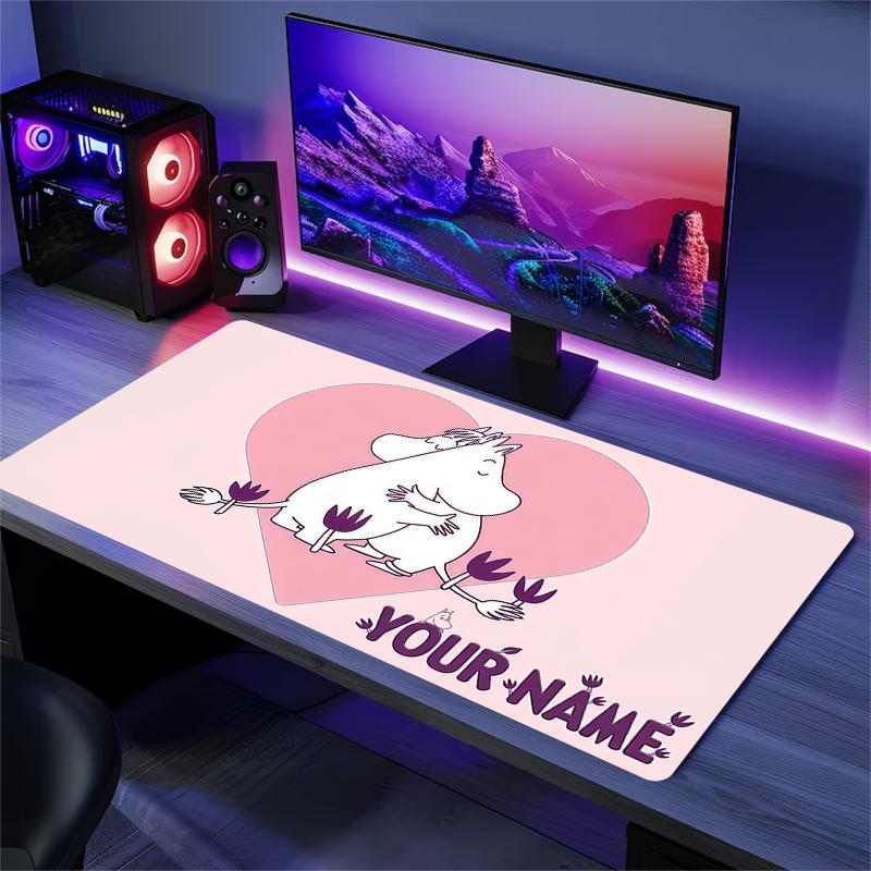 Custom Name,Moomin Mouse Pad, Large Gaming Desk Mat, Non-slip XXL Mousepad for Laptop & Tablet, Mini PC Playmat with Stitched Edges